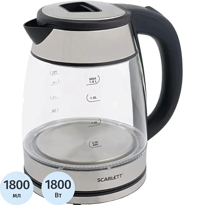 Чайник SCARLETT SC-EK27G40, электрический, 1800Вт, 1.8л, стекло/сталь