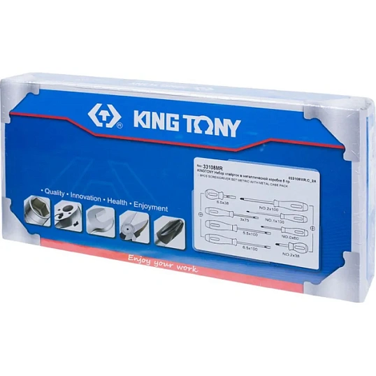 Набор отверток в металлическом кейсе, 8 предметов KING TONY, 33108 МR