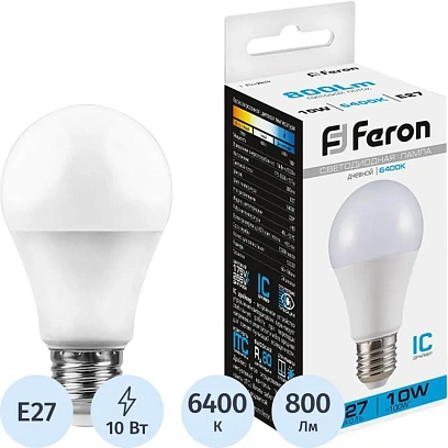 Лампа светодиодная Feron LB-92 Шар E27 10W 175-265V 6400K(25459)