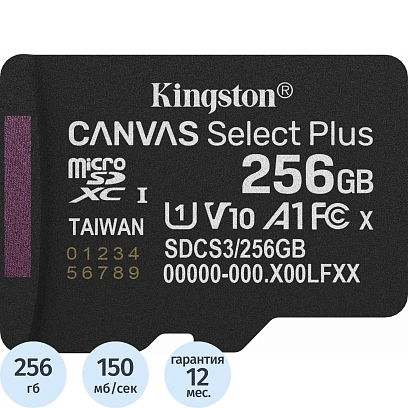 Карта памяти micro SDXC Kingston SDCS3/256GBSP Canvas Select Plus G3 без ад