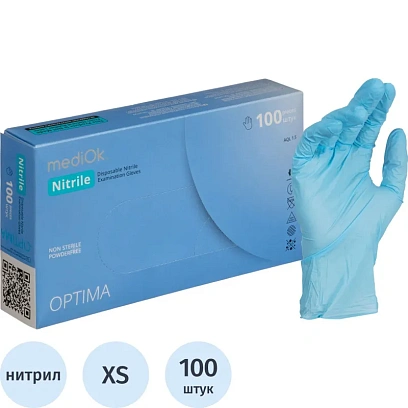 Перчатки нитрил., NITRILE OPTIMA, голубые, 3 гр. (XS), 50 пар/уп