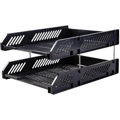 Лоток горизонтальный для бумаг Deli E9208 набор 2шт на металл.стерж черный