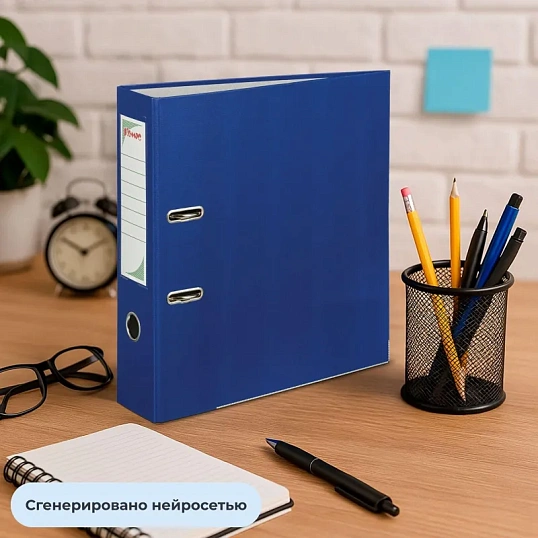 Папка-регистратор с арочн.мех.Комус Экономи 80мм,синяя,ПБП1,карм.кор,мет.уг