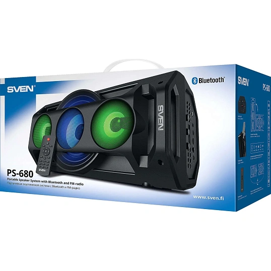 Акустическая система Sven PS-680, 2x32.5Вт, FM/USB/microSD, LED пульт,аккум