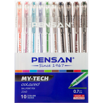 Набор шариковых ручек PENSAN MY-TECH 10цв шар0,7мм лин0,5мм масл 2240/R10