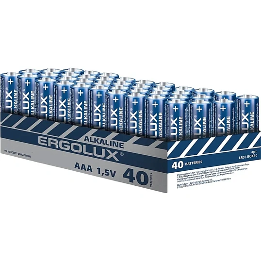 Батарейка Ergolux Alkaline BOX40 LR03  (ПРОМО, LR03 BOX40, 1.5В) 40шт/уп