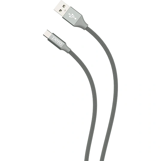 Кабель USB PERO DC-02 Type-C, 3А, 1м, серый