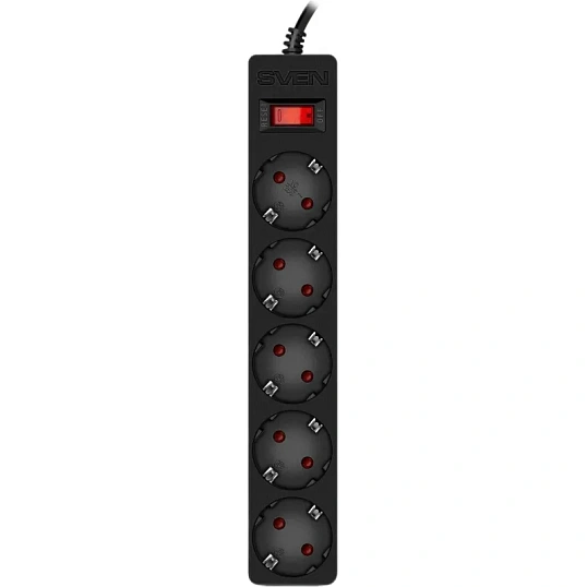 Сетевой фильтр SVEN SF-05E 5,0 м (5м/5р с защит шторки) черный (SV-021573)