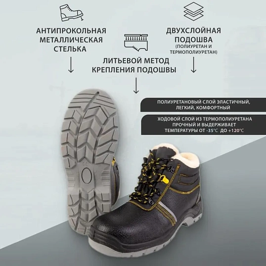 Ботинки Лайн ПУ/ТПУ с МП и МС утепленные р.40 (ЗБЛ-МПС)
