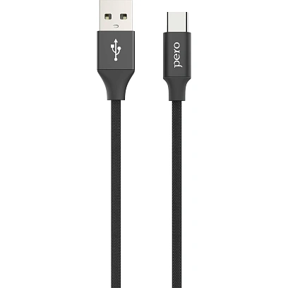 Кабель USB PERO DC-02 Type-C, 3А, 1м, черный
