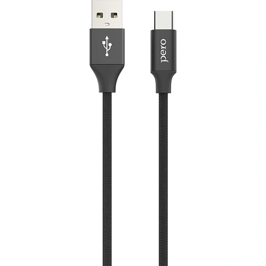 Кабель USB PERO DC-02 Type-C, 3А, 1м, черный