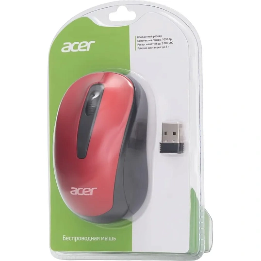 Мышь компьютерная Acer OMR136 красный  (1000dpi/WLS/USB/3кн (ZL.MCEEE.01J)