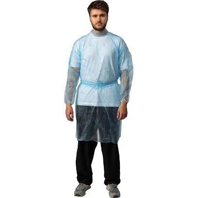Халат н/с , на завязк, рук.рез, дл.110см, XXL, пл 25, голуб, 10 шт/уп 