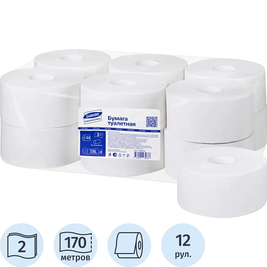 Бумага туалетная д/дисп Luscan Professional 2сл бел втор втул 170м 12рул/уп