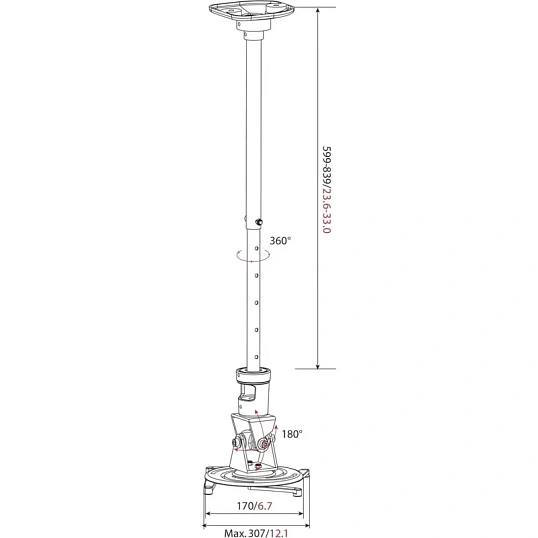 Кронштейн для проекторов Cactus CS-VM-PR01L-AL потолочный, 22 кг, серебр