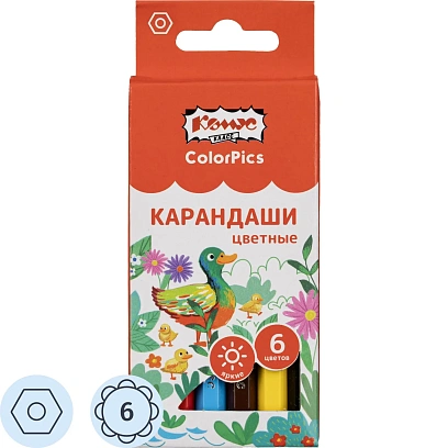 Карандаши цветные 6цв/наб6-гран Комус Класс ColorPics коротк,88мм