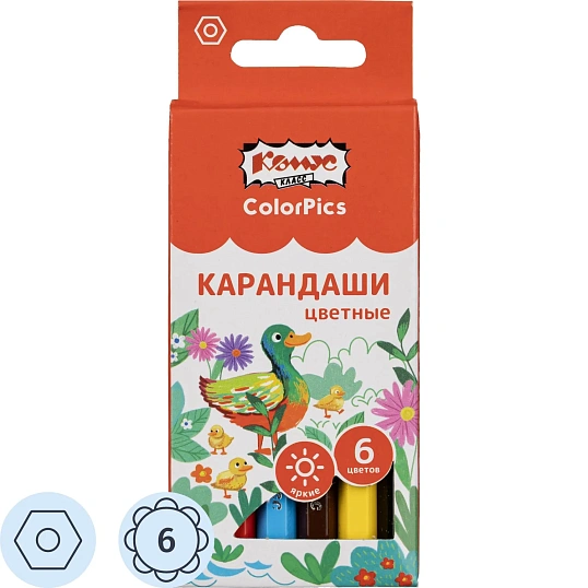 Карандаши цветные 6цв/наб6-гран Комус Класс ColorPics коротк,88мм