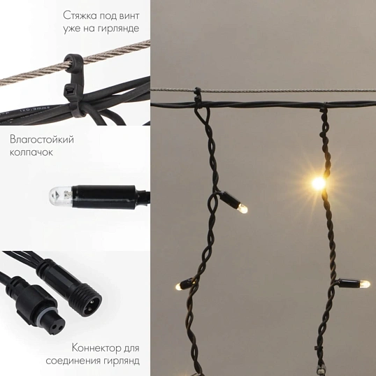 Гирлянда светодиодная Бахрома (Айсикл)4,0х0,6м 128LED ТЕПЛЫЙ БЕЛ.255-236