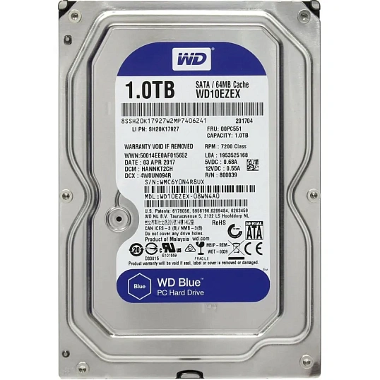 Жесткий диск Western Digital Blue 1Tb, SATA, 7200rpm,64MB(WD10EZEX)