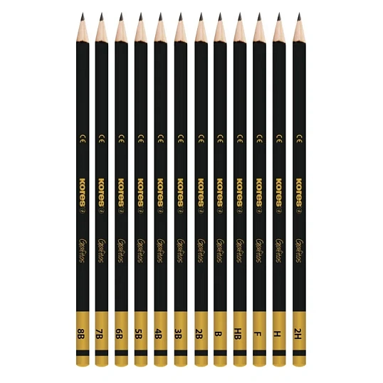 Набор карандашей чернографитных Kores GRAFITOS,трехгр.12 шт.(2Н-8В), 92162