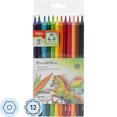Карандаши цветные Deli Enovation EC110-12 6-гран. пластик 12цв/наб