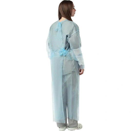 Халат н/с процед, рук.рез, на кнопк, XXL, дл.110см, пл 25, голуб, 10шт/уп