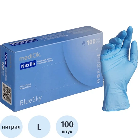 Перчатки mediOk нитрил.,голубой Blue Sky 4г., (L) 50пар/уп