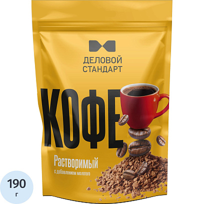Кофе Деловой стандарт  растворимый молотый дой-пак, 190г