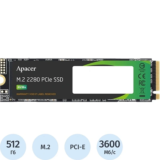 SSD накопитель Apacer SSD AS2280Q4L 512Gb M.2 PCUe4x4 (AP512GAS2280Q4L-1)