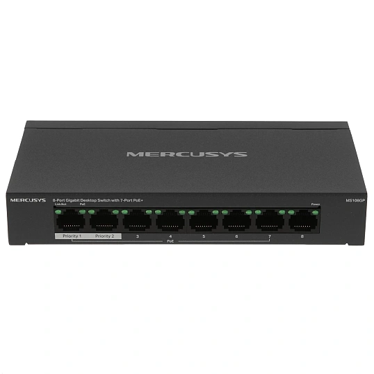 Коммутатор неуправляемый Mercusys MS108GP (L2) 8x1Гбит/с 7PoE+ 65W
