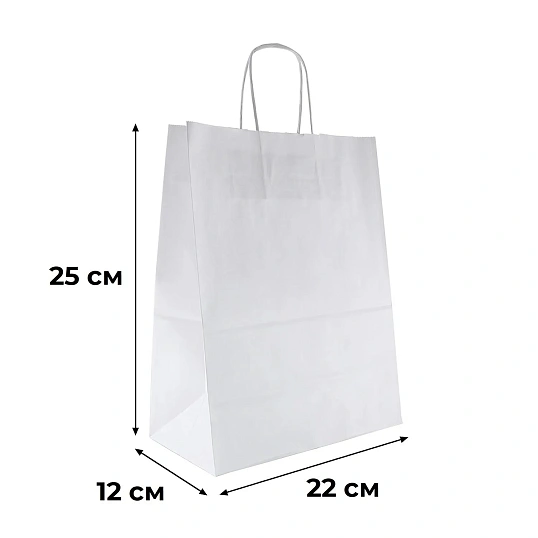 Пакет бумажный 220х120х250 мм, 80 гр/м2,с круч. ручками, белый, 250 шт/уп