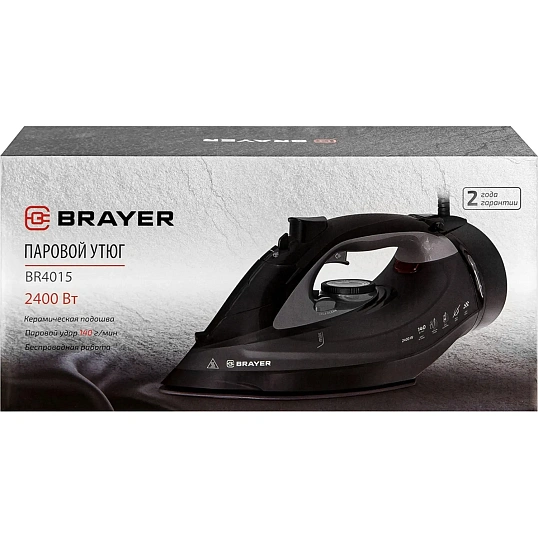 Утюг Brayer 4015BR,2400Вт,керам.140 г/мин,беспровод, 300 мл, черный