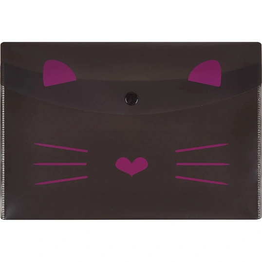 Папка-конверт на кнопке А5 №1School Kitty 2 шт/уп (1 роз., 1 черн)