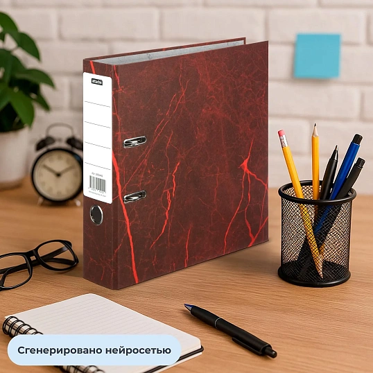 Папка-регистратор 75мм  нов мрам А4 красн бум/бум б/мет угол