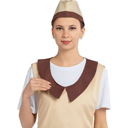 Фартук сарафан Маркет Профи с пилоткой всеразмерный цв. беж/шок