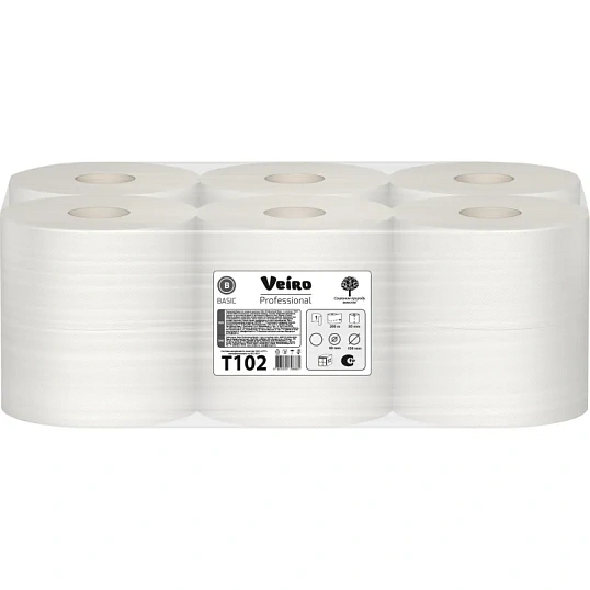 Бумага туалетная д/дисп Veiro Q2 Basic 1сл сер вторич 200м 12рул/уп T102