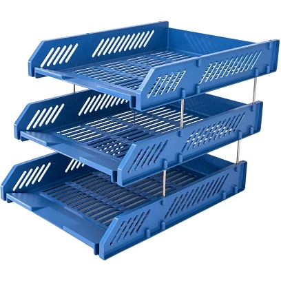 Лоток горизонтальный для бумаг Deli E9209 набор 3шт на металл.стерж синий