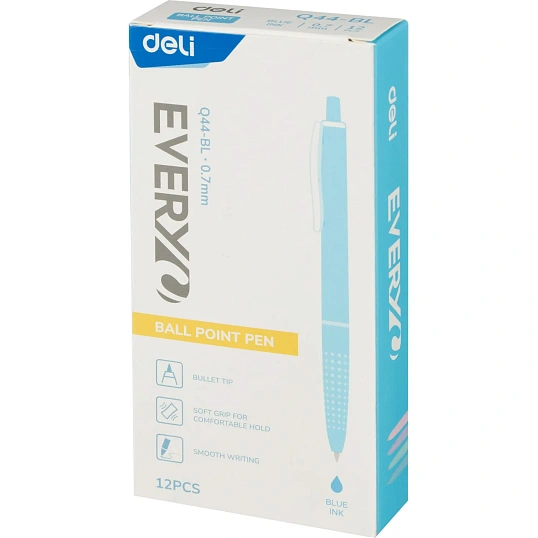 Ручка шариковая автомат. Deli Every, EQ44-BL,син,пул нак.0,7мм,асс