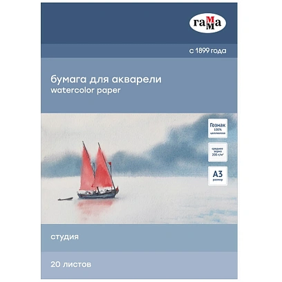 Папка для акварели,20л.А3,ГаммаСтудия200г/м2,среднее зерно,30C03F720W
