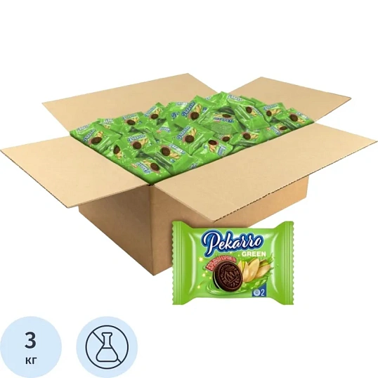 Печенье Pekarro Green с какао, с фисташковой нач, и взрывной карам, 3кг/уп