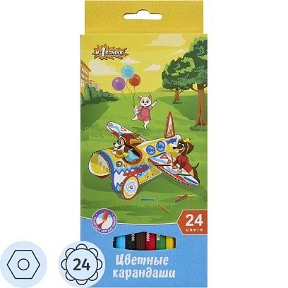 Карандаши цветные 24 цв 6-гран №1School Шустрики