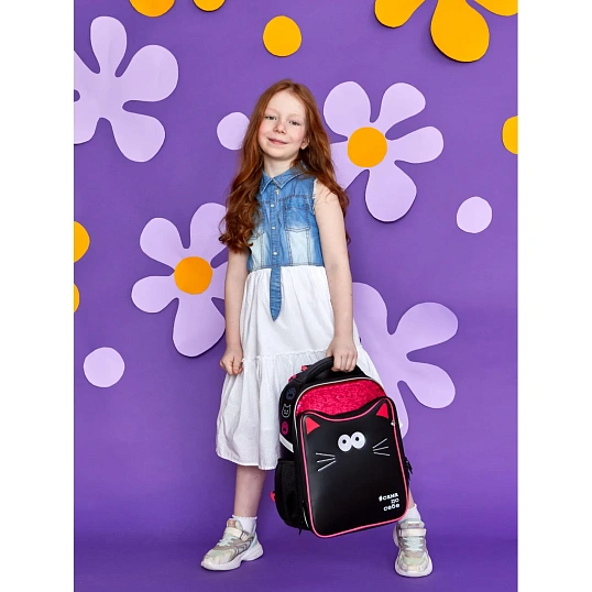 Ранец Комус Класс Stright Котэ Сама по себе, черный, 2 отд, эргоном. Спинка