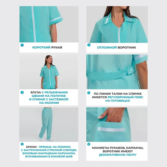 Костюм для медицинского персонала м09-КБР св. мор.волн (р.56-58) 170-176