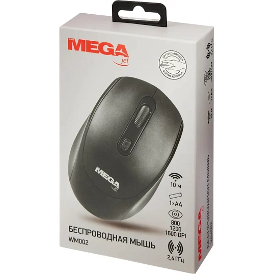 Мышь компьютерная ProMega jet WM002 USB WLS RT/1 АА/dpi 1600/3 кн/черный
