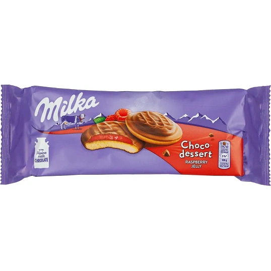 Печенье Милка бисквитное с нач. малиновое желе, покрыт.молоч. шок, 147г