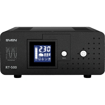 ИБП SVEN RT-500 Sin, 300Вт, 1xCEE7/4 розетка, клеммы для внешних АКБ, LCD