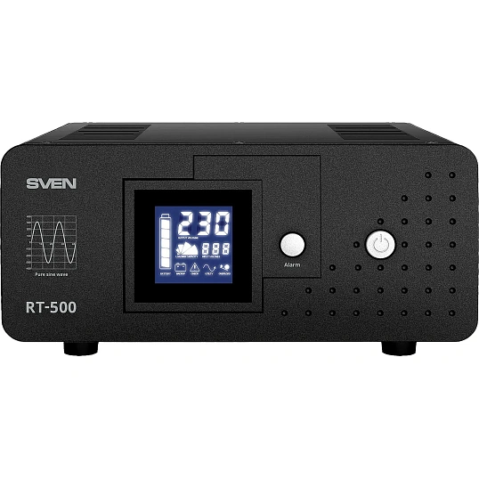 ИБП SVEN RT-500 Sin, 300Вт, 1xCEE7/4 розетка, клеммы для внешних АКБ, LCD