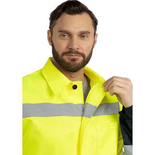 Костюм сигнальный летний муж (куртка,брюки) лс07 желт/т.син 96-100/182-188