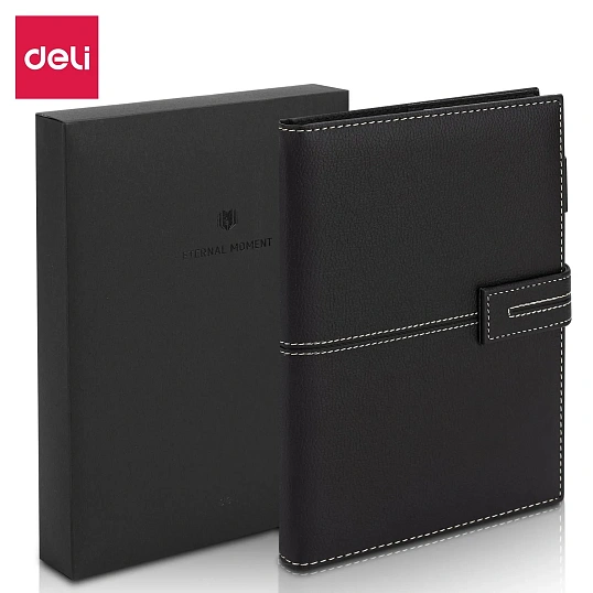 Блокнот Deli А5 120л 80 г/м твердая облож,клетка 5x5мм, черный кожа EN139G