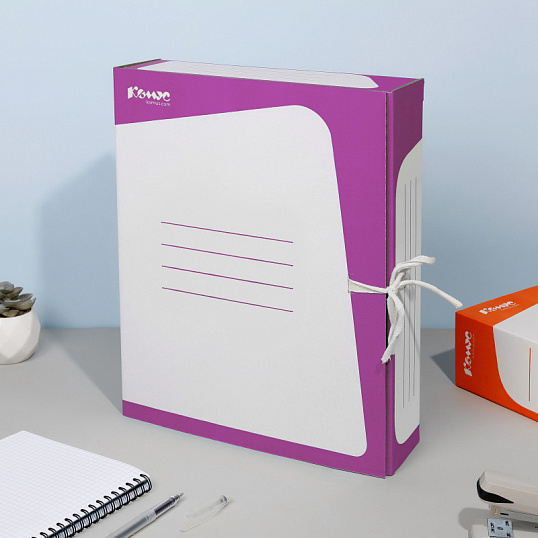 Короб архивный Комус гофрокартон, 75мм, сиренев корешок